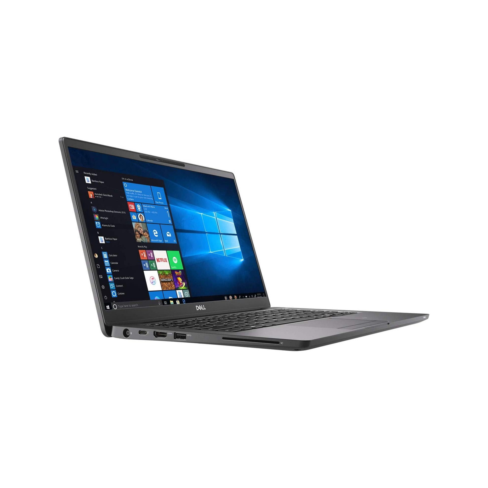 Left side of the laptop showing USB-C port, headphone jack, and ventilation grille