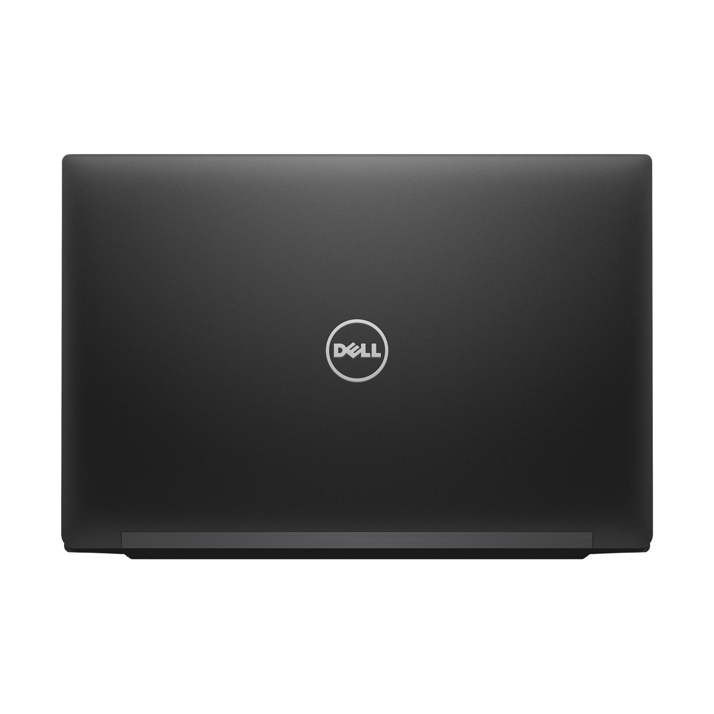 Back side view of the open Dell 7490 laptop, showing the display hinge and the rear side of the screen.