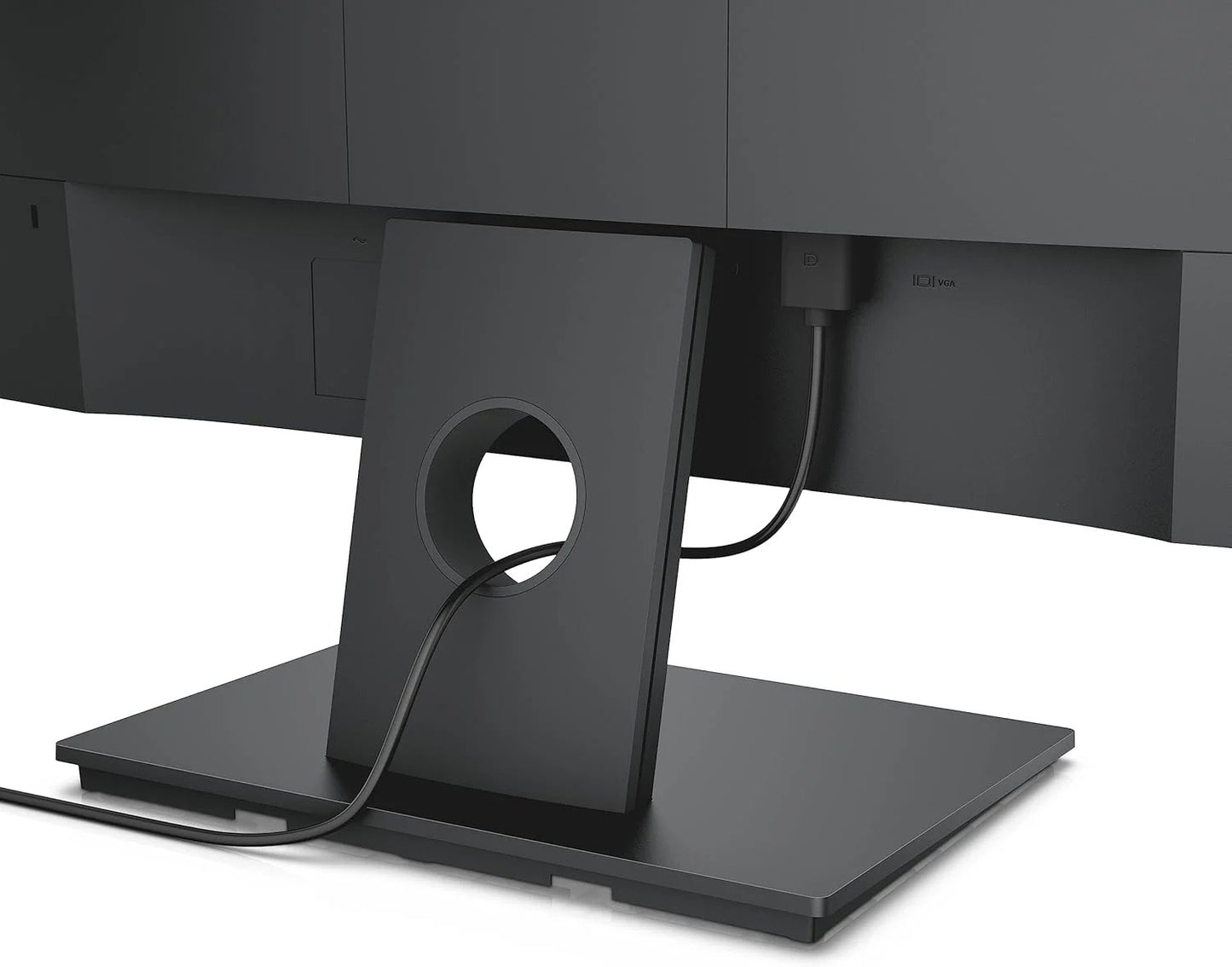 Image showing the monitor stand from below, emphasizing its compact footprint and build quality
