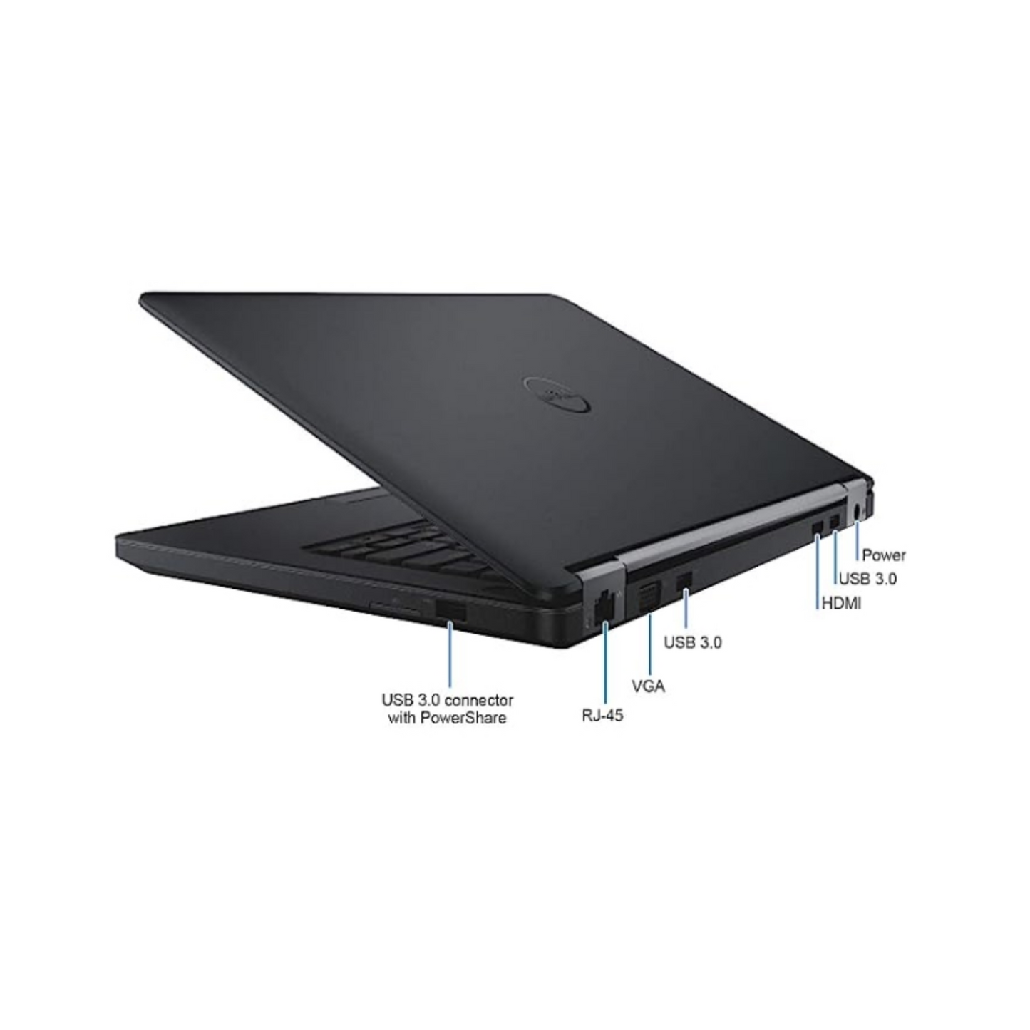 This image showcases the Dell 5450 laptop from a side perspective while open, highlighting its sleek profile and build quality. The screen is tilted back to reveal the keyboard and display, giving a clear view of the device's ergonomic design.
