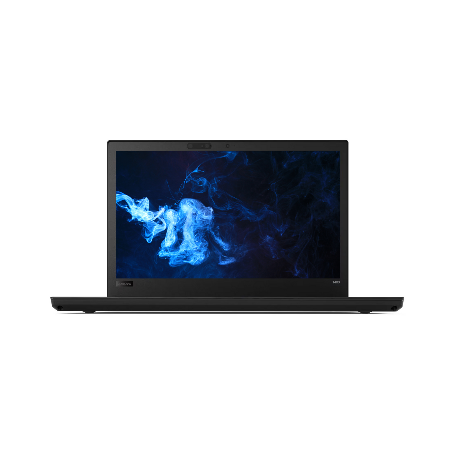 The laptop open and facing forward, showcasing the keyboard, touchpad, and screen with the ThinkPad logo visible.