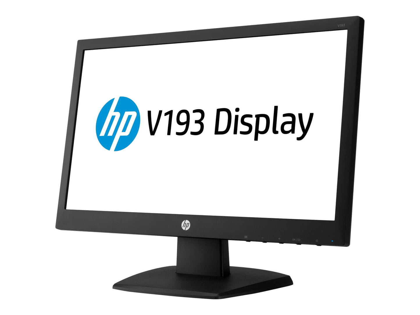 HP V193 refurbished LED monitor – angled front view showing slim bezels