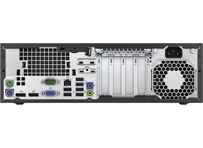 Back view of desktop displaying connectivity ports including Ethernet, HDMI, DisplayPort, and power connection