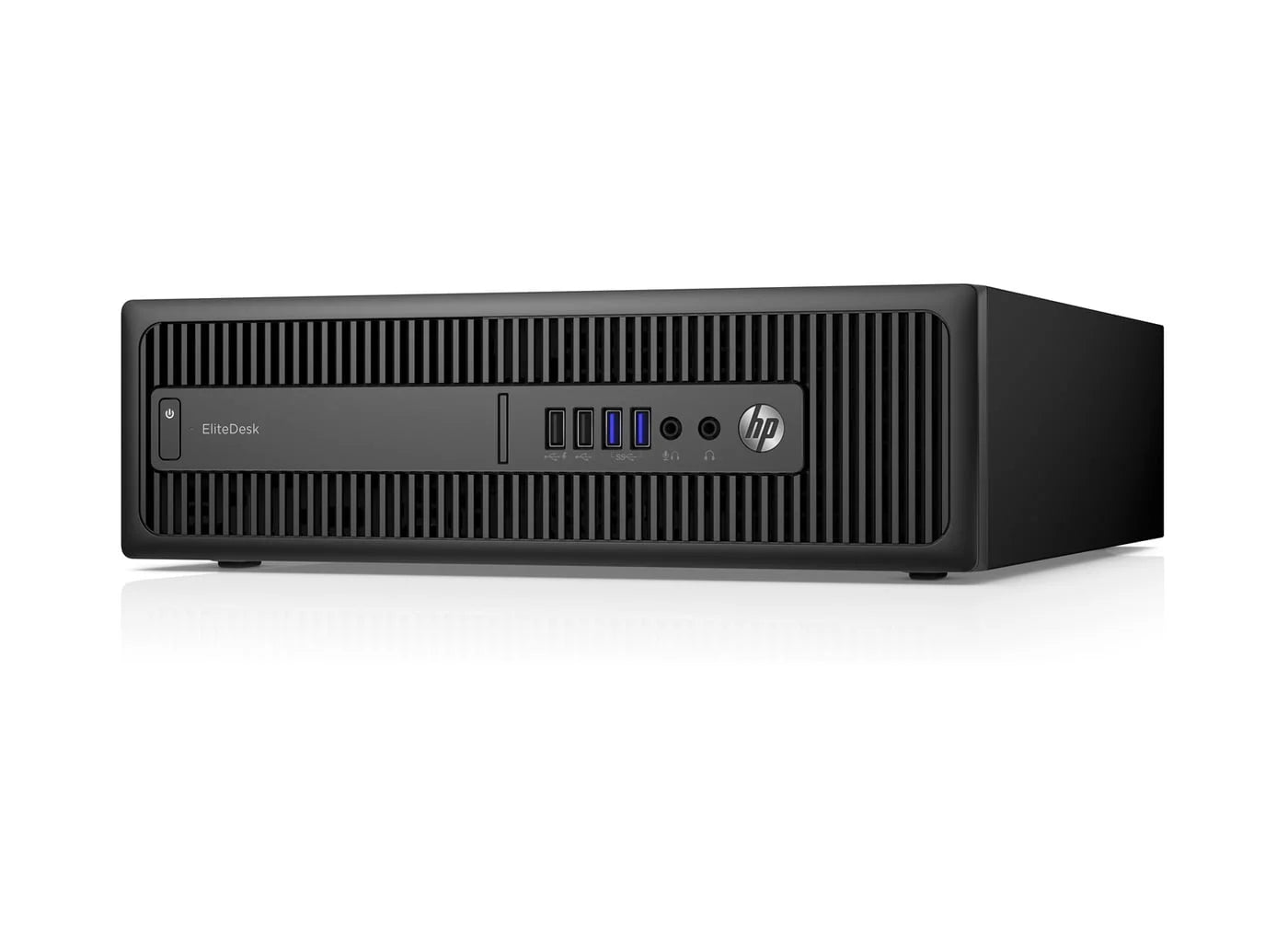 Right side angle view of desktop highlighting its compact Small Form Factor (SFF) design and side panel features