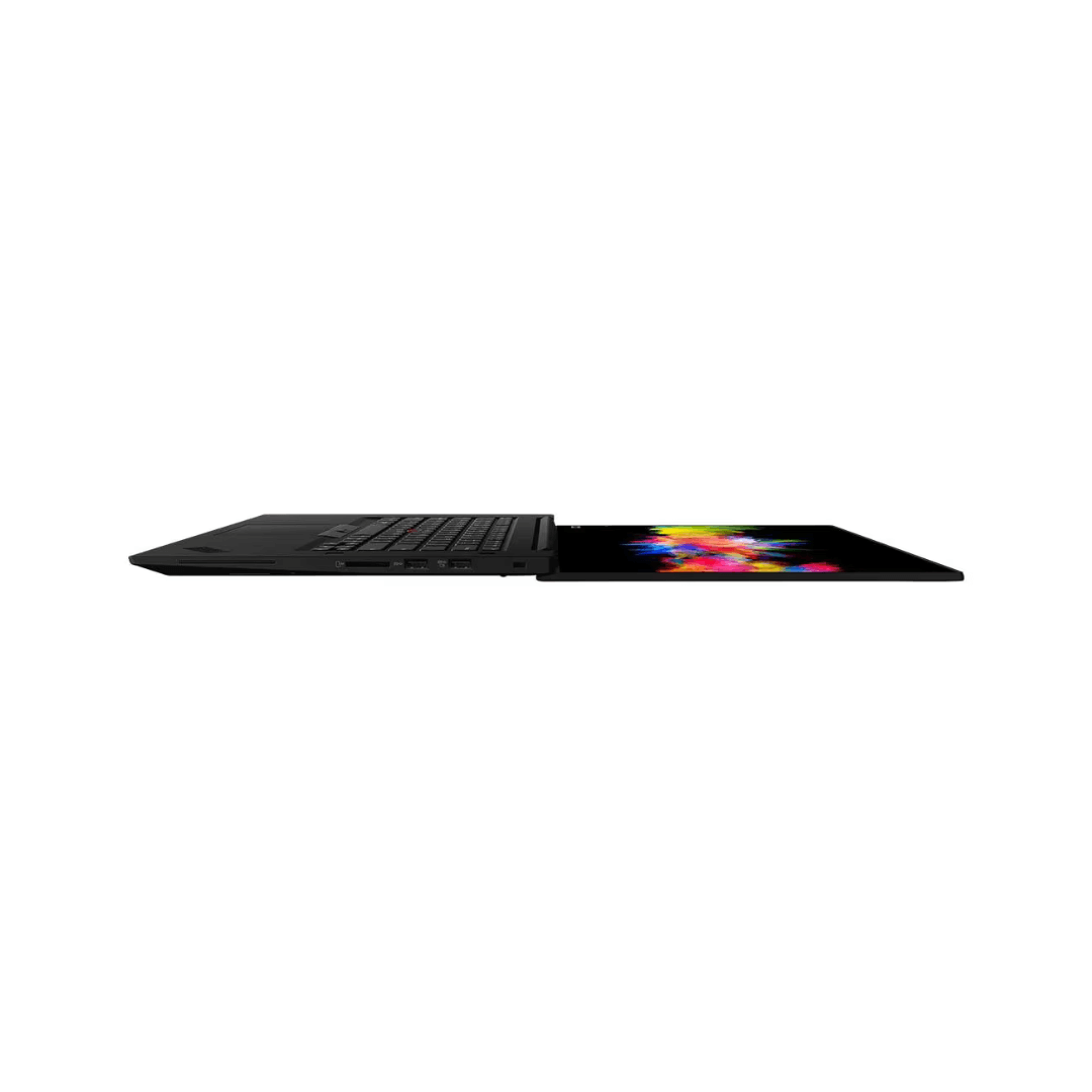 Angled open view of refurbished Lenovo ThinkPad P1 with i7, 16GB RAM, Quadro P1000 – available across India at Laptomart