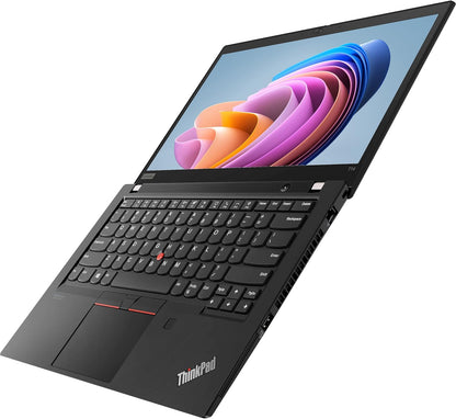Lenovo ThinkPad T14 refurbished laptop – angled view showing keyboard and display, Ryzen 5, 16GB RAM, 512GB SSD